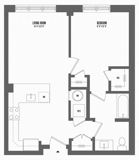 Floor plan for 1 bed, 1 bath, 695 sqft